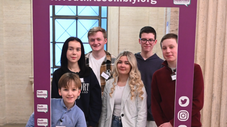 Members of the Youth Assembly (2023-2025) mandate, meet for the first time and pose for pictures in the Great Hall, Parliament Buildings.